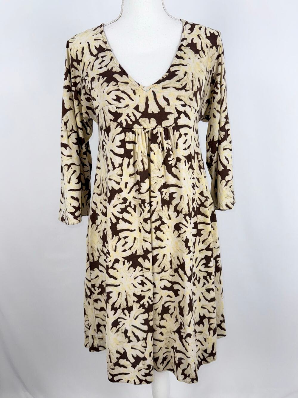 Diane Von Furstenberg 90s Silk Printed Baby Doll Mini Dress Women's 2 Brown